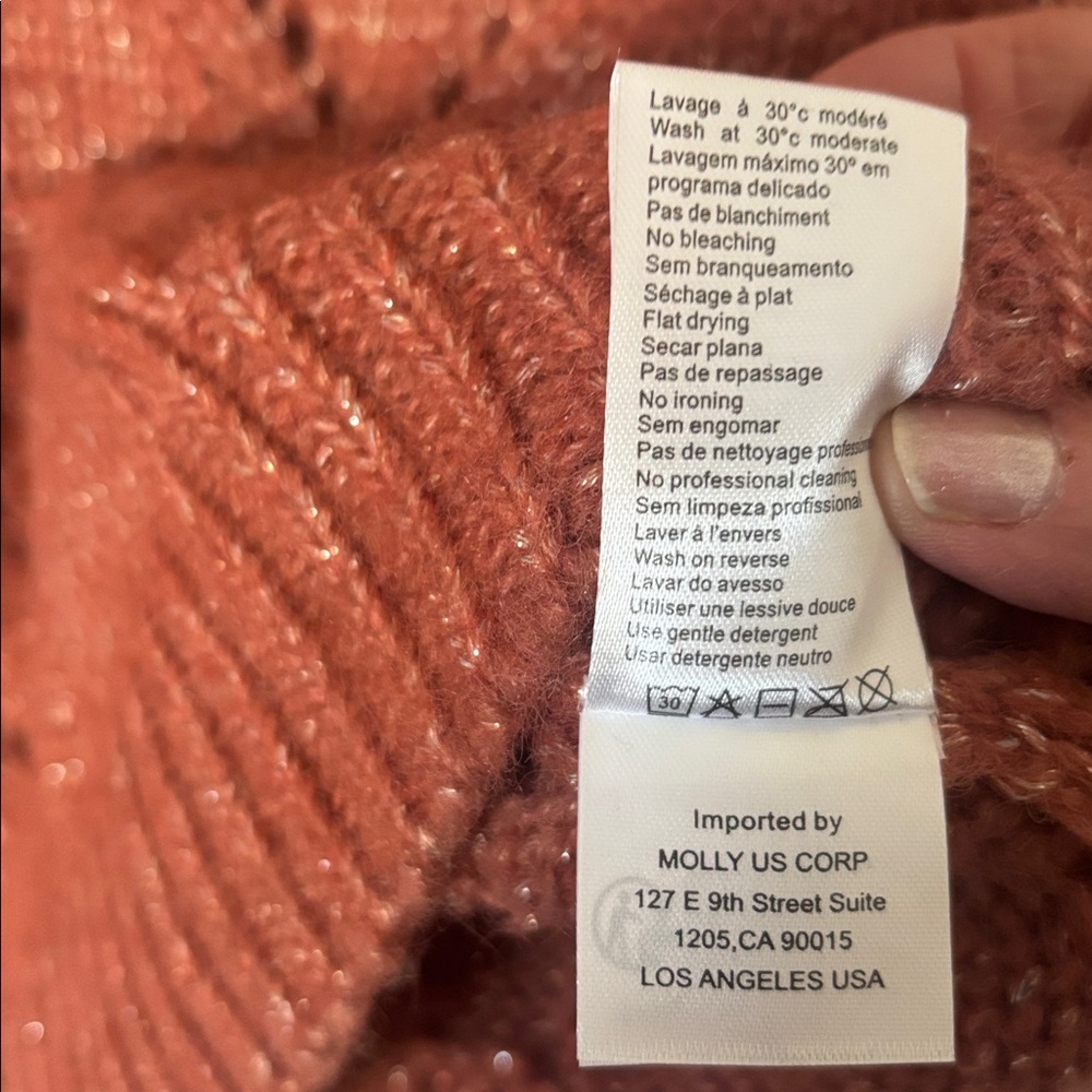 Molly Bracken OPENWORK POINTELLE KNIT AND LUREX SWEATER  XL Terracotta - Picture 10 of 12